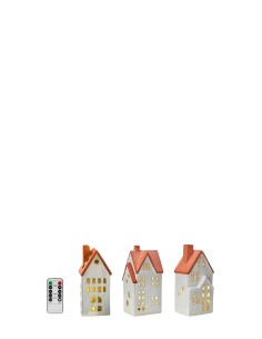 Maisons décoratives Molton Markslojd céramique blanche toits bruns avec bougies LED