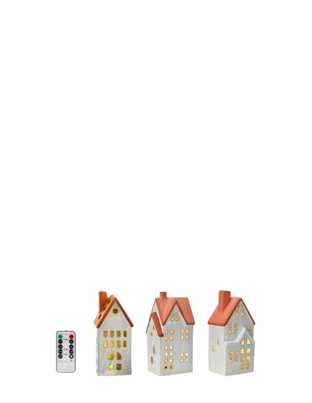 Maisons décoratives Molton Markslojd céramique blanche toits bruns avec bougies LED