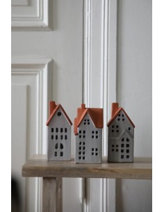 Maisons décoratives Molton Markslojd céramique blanche toits bruns avec bougies LED 2