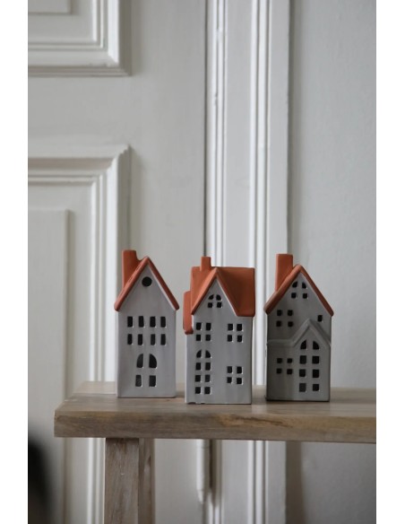 Détail maisons Molton avec bougies LED effet flamme lumière chaude ambiance cosy