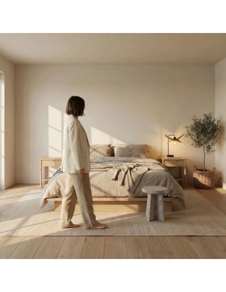 Lampe de table Led bois Diam. 38 cm E27 6W - Atelier Loupiote - Alba