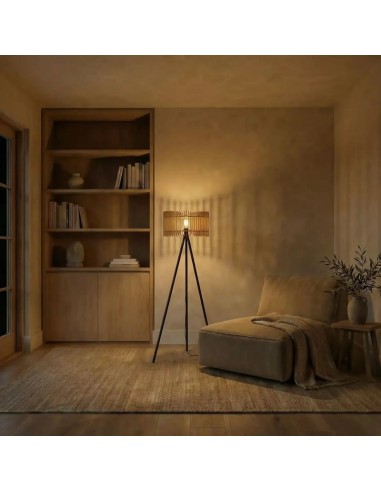 Lampadaire Led noir en bois clair Diam. 34 cm - Atelier Loupiote - Apollon