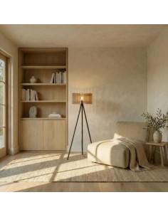 Lampadaire Led noir en bois clair GM - Atelier Loupiote - Apollon 2