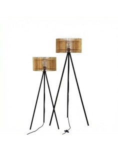 Lampadaire Led noir en bois clair - Atelier Loupiote - Duo Apollon