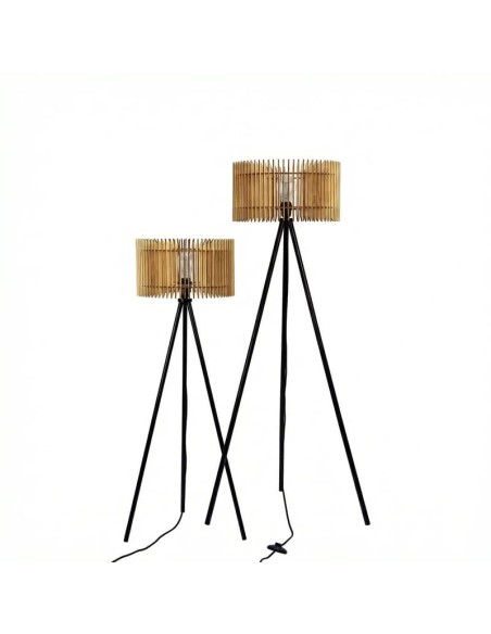 Lampadaire Led noir en bois clair - Atelier Loupiote - Duo Apollon
