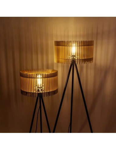 Lampadaire Led noir en bois clair - Atelier Loupiote - Duo Apollon