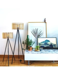 Lampadaire Led noir en bois clair - Atelier Loupiote - Duo Apollon 2