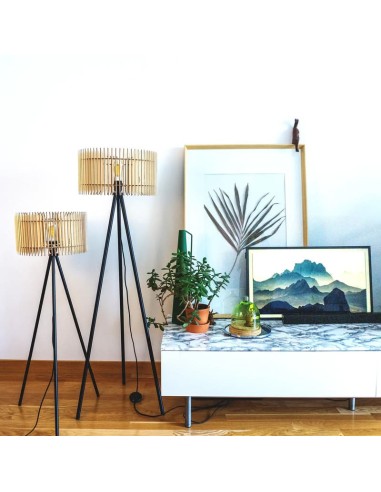 Lampadaire Led noir en bois clair - Atelier Loupiote - Duo Apollon