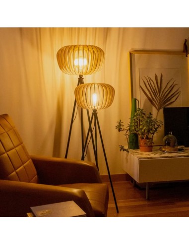 Lampadaire Led noir en bois clair - Atelier Loupiote - Duo Agathe