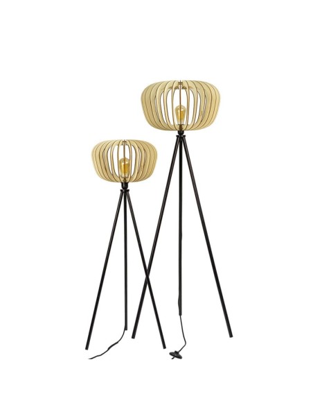 Lampadaire Led noir en bois clair - Atelier Loupiote - Duo Agathe