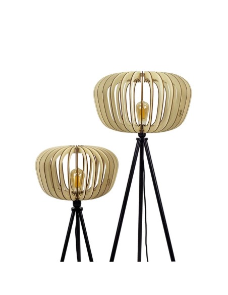 Lampadaire Led noir en bois clair - Atelier Loupiote - Duo Agathe