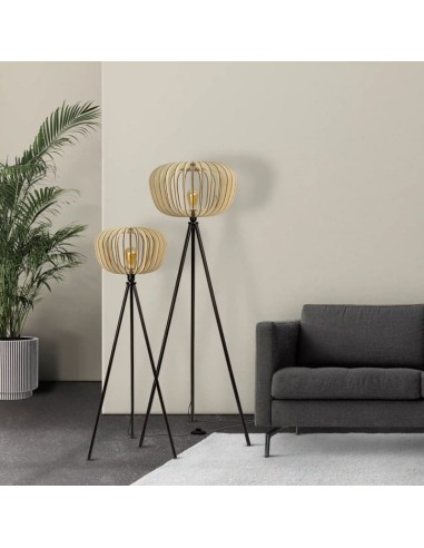 Lampadaire Led noir en bois clair - Atelier Loupiote - Duo Agathe