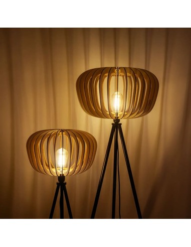 Lampadaire Led noir en bois clair - Atelier Loupiote - Duo Agathe