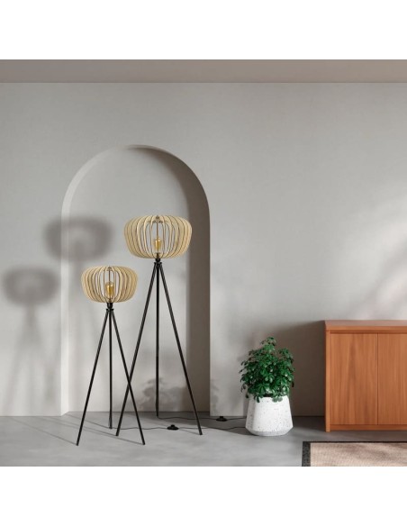 Lampadaire Led noir en bois clair - Atelier Loupiote - Duo Agathe