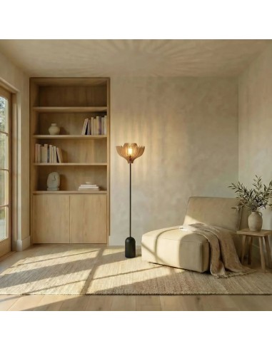 Lampadaire Led noir en bois clair Diam. 37 cm - Atelier Loupiote - Tullia