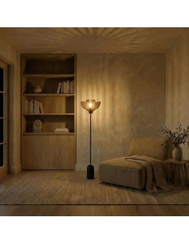 Lampadaire Led noir en bois clair Diam. 37 cm - Atelier Loupiote - Tullia