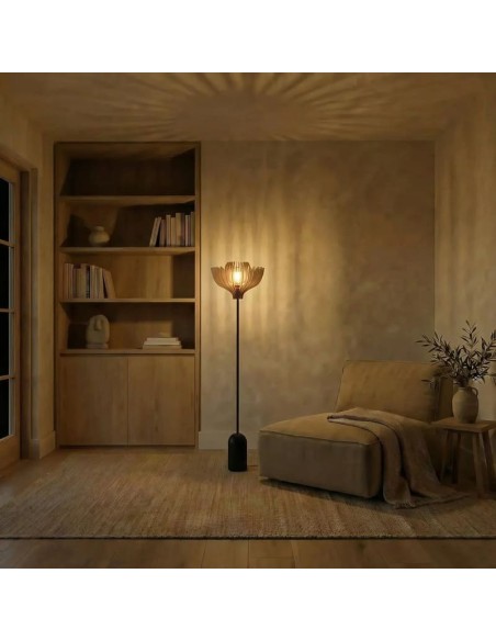 Lampadaire Led noir en bois clair Diam. 37 cm - Atelier Loupiote - Tullia