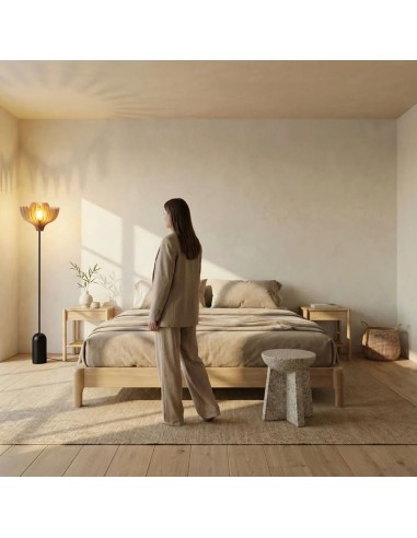 Lampadaire Led noir en bois clair Diam. 37 cm - Atelier Loupiote - Tullia