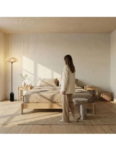 Lampadaire Led noir en bois clair Diam. 50 cm - Atelier Loupiote - Mini Néo