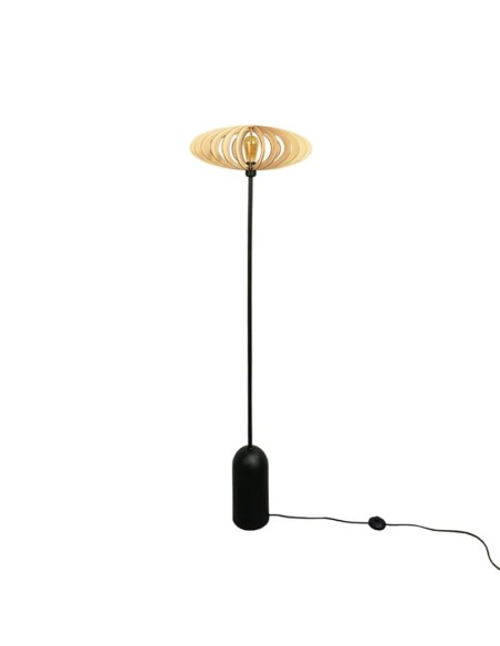 Lampadaire Led noir en bois clair Diam. 50 cm - Atelier Loupiote - Mini Néo