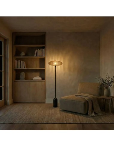 Lampadaire Led noir en bois clair Diam. 50 cm - Atelier Loupiote - Mini Néo