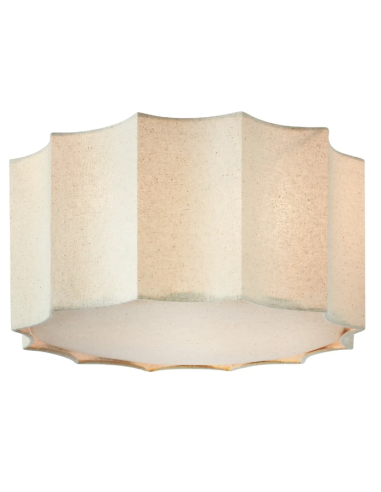 Détail plafonnier Olea lumière chaude abat-jour pétales tissu lin décoratif