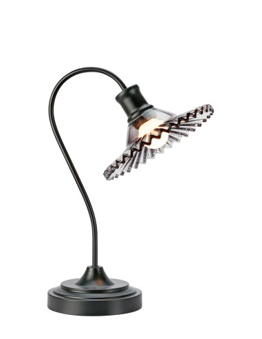 Lampe de table Novia Markslojd noir avec abat-jour verre plissé gris fumé élégant