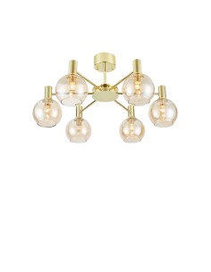 Plafonnier Ambra Markslojd laiton – 6 globes verre ambré design 75 cm