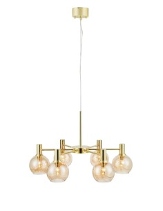 Suspension Ambra Markslojd laiton 6 globes verre ambré design 75 cm élégant