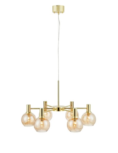 Suspension Ambra Markslojd laiton 6 globes verre ambré design 75 cm élégant
