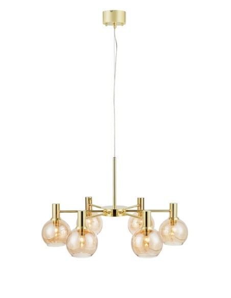 Suspension Ambra Markslojd laiton 6 globes verre ambré design 75 cm élégant