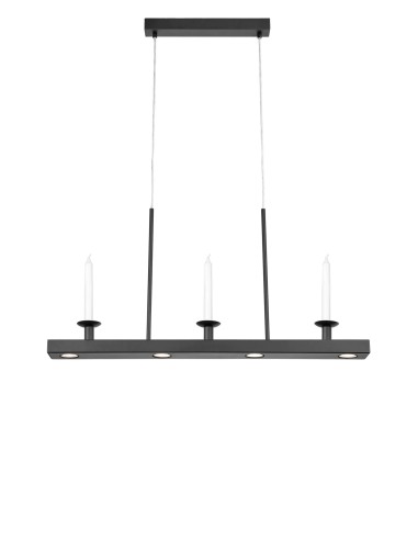 Plafonnier Dining Markslojd noir LED au-dessus table à manger avec bougies