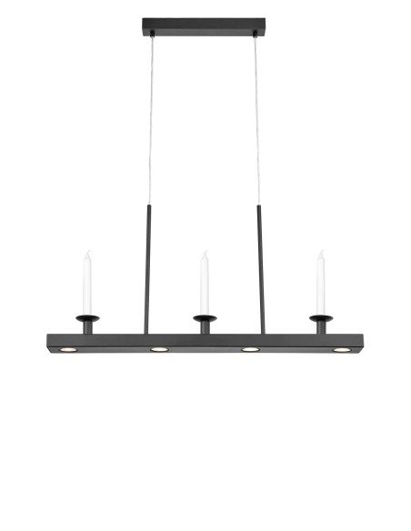 Plafonnier Dining Markslojd noir LED au-dessus table à manger avec bougies