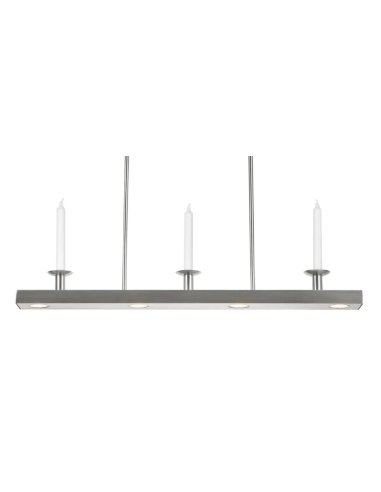 Détail plafonnier Dining nickel satiné variateur LED et support bougies coniques