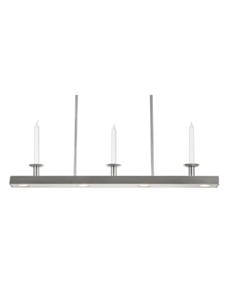 Détail plafonnier Dining nickel satiné variateur LED et support bougies coniques