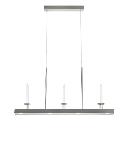 Plafonnier Dining Markslojd acier brossé LED au-dessus table à manger avec bougies