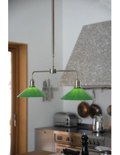 Plafonnier Vela Markslojd laiton antique avec abat-jour verre vert vue principale 2