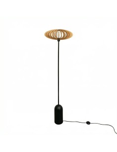 Lampadaire Led noir en bois teinté chêne Diam. 50 cm - Atelier Loupiote - Mini Néo