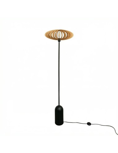 Lampadaire Led noir en bois teinté chêne Diam. 50 cm - Atelier Loupiote - Mini Néo