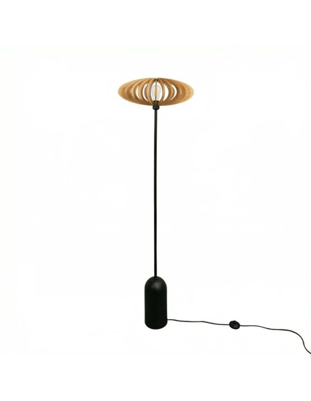 Lampadaire Led noir en bois teinté chêne Diam. 50 cm - Atelier Loupiote - Mini Néo