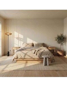 Lampadaire Led noir en bois teinté chêne Diam. 50 cm - Atelier Loupiote - Mini Néo 2