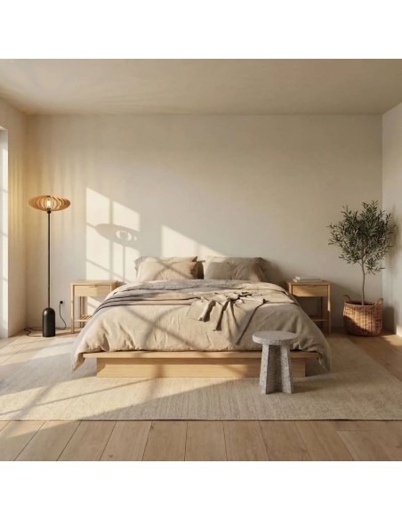 Lampadaire Led noir en bois teinté chêne Diam. 50 cm - Atelier Loupiote - Mini Néo