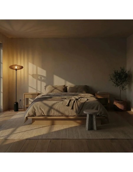 Lampadaire Led noir en bois teinté chêne Diam. 50 cm - Atelier Loupiote - Mini Néo