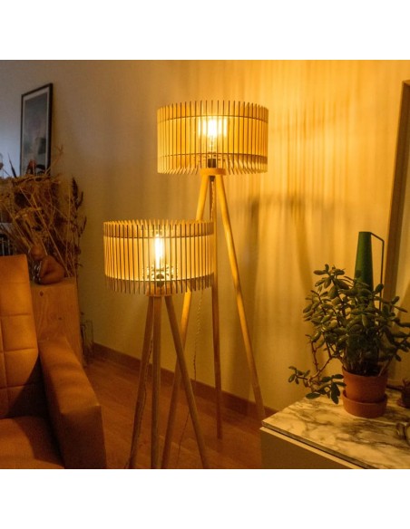 Lampadaire Led en bois clair E27 10W - Atelier Loupiote - Duo Apollon