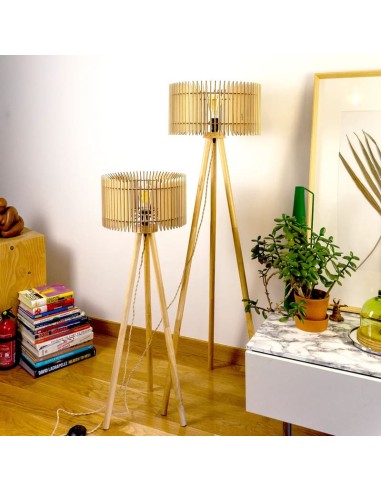 Lampadaire Led en bois clair E27 10W - Atelier Loupiote - Duo Apollon