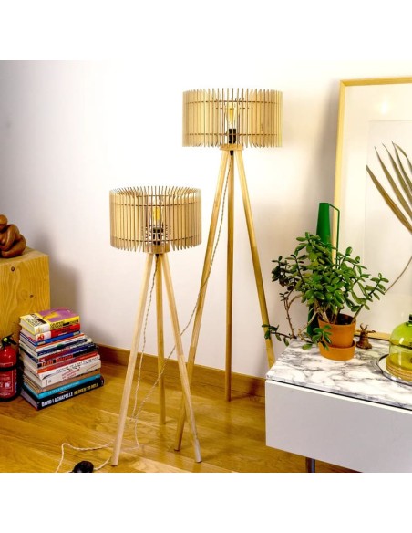 Lampadaire Led en bois clair E27 10W - Atelier Loupiote - Duo Apollon