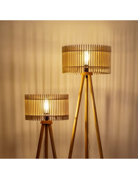 Lampadaire Led en bois clair E27 10W - Atelier Loupiote - Duo Apollon