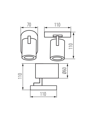 Spot mural plafonnier Kanlux LAURIN GU10 orientable noir