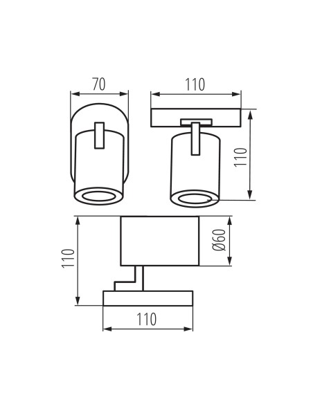 Spot mural plafonnier Kanlux LAURIN GU10 orientable noir