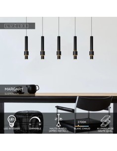 Suspension Led Dimmable 5 x 4.2 W 2700K 460 LM Noir - Lucide - Margary 2